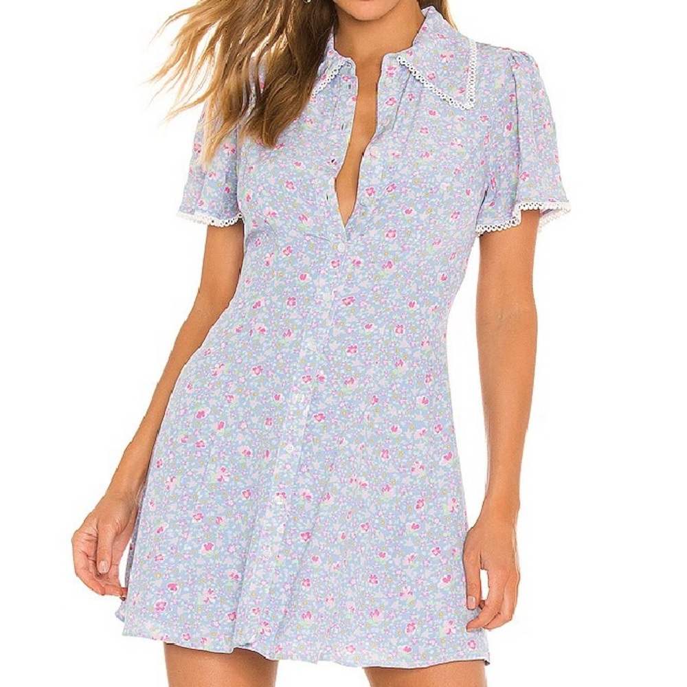 MAJORELLE Floral Mini Dress in Blue and Pink